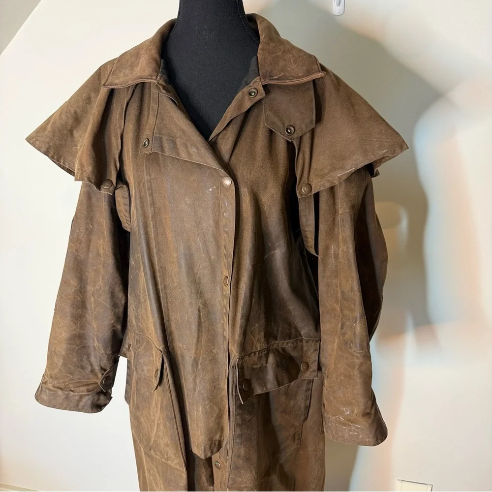 AUSTRALIAN OUTBACK COLLECTION Vintage Oilskin Drover Coat Duster Riding Unisex - Picture 2 of 16